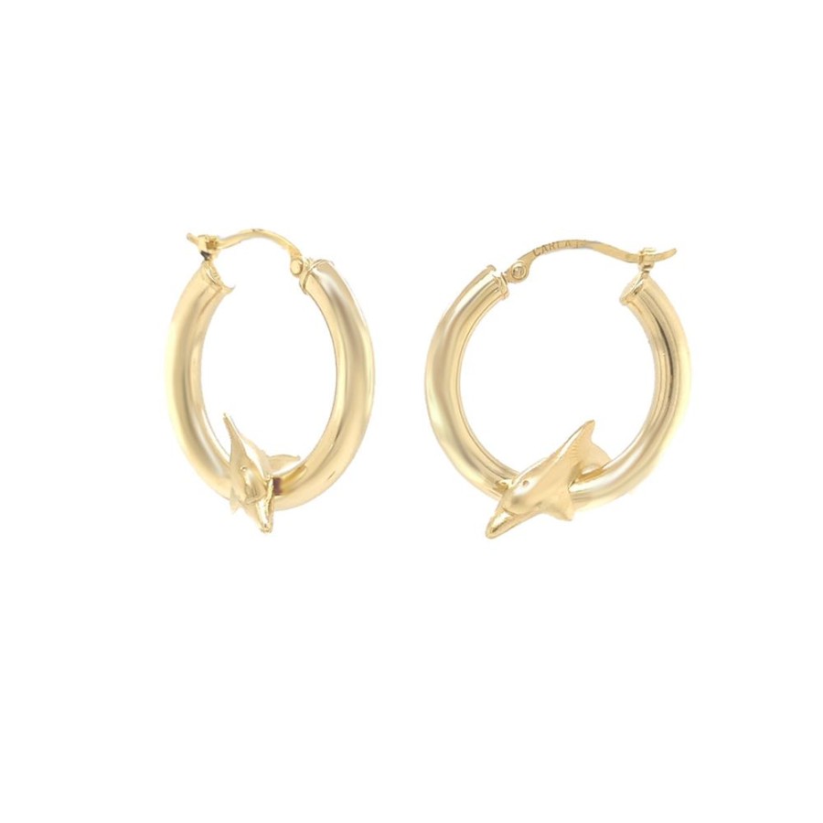 Jewelry ESTATE JEWELRY | 14Ky Gold Vintage Dolphin Hoops