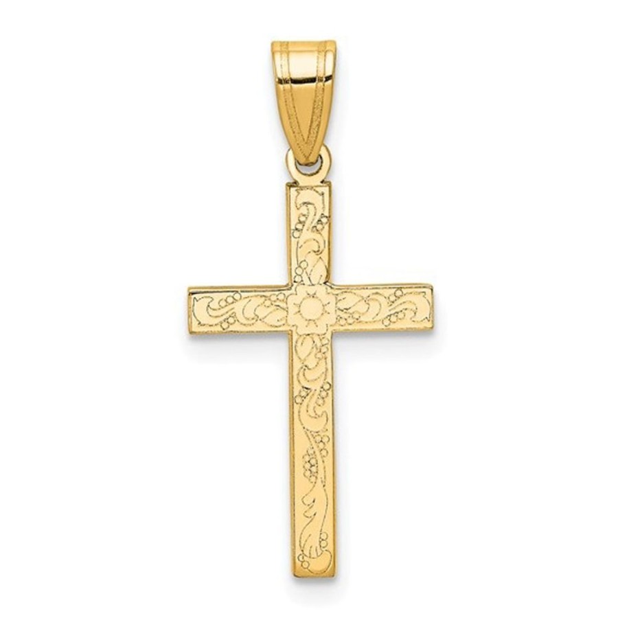 Jewelry QUALITY GOLD OF CINCINNATI | 14Ky Gold Etched Floral Cross