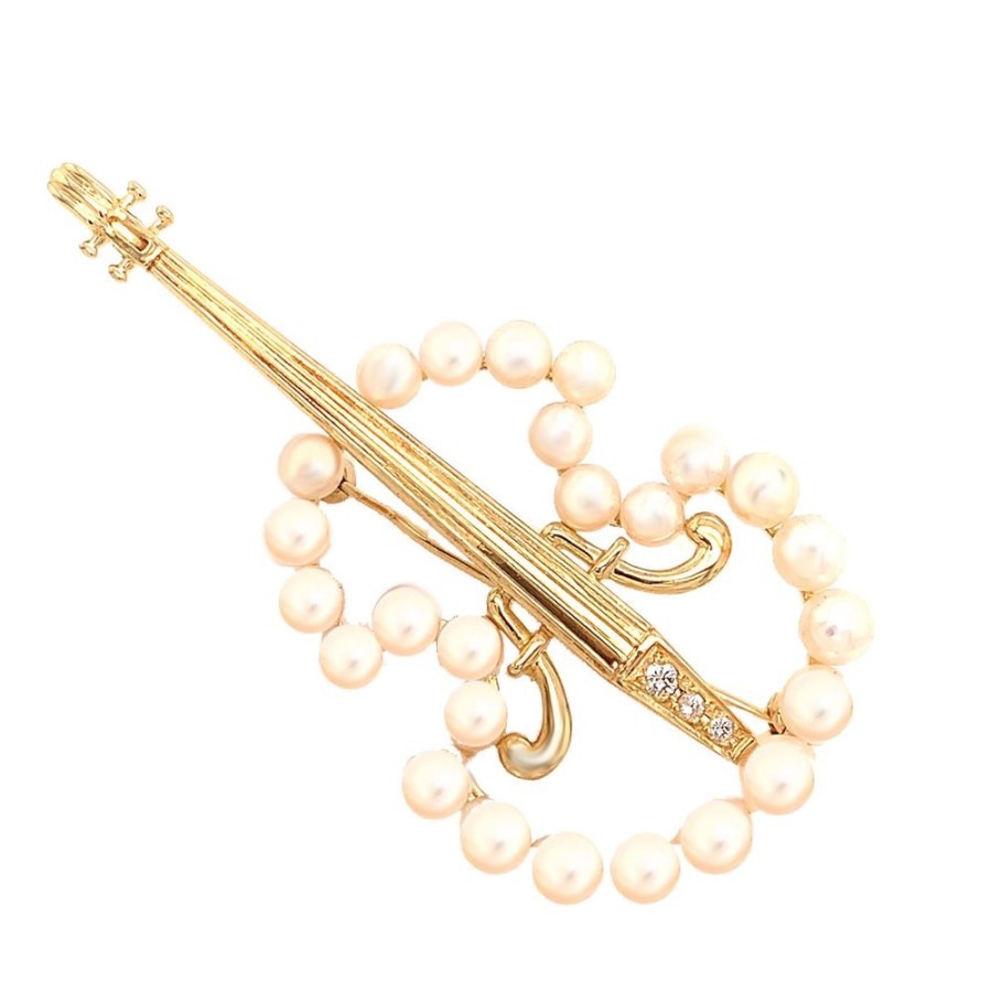 Jewelry ESTATE JEWELRY | 18Ky Vintage Mikimoto "Violin" Pin