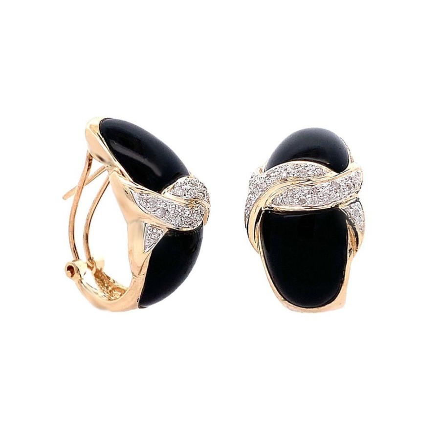 Jewelry ESTATE JEWELRY | 14Ky Gold Vintage Onyx Hoops W