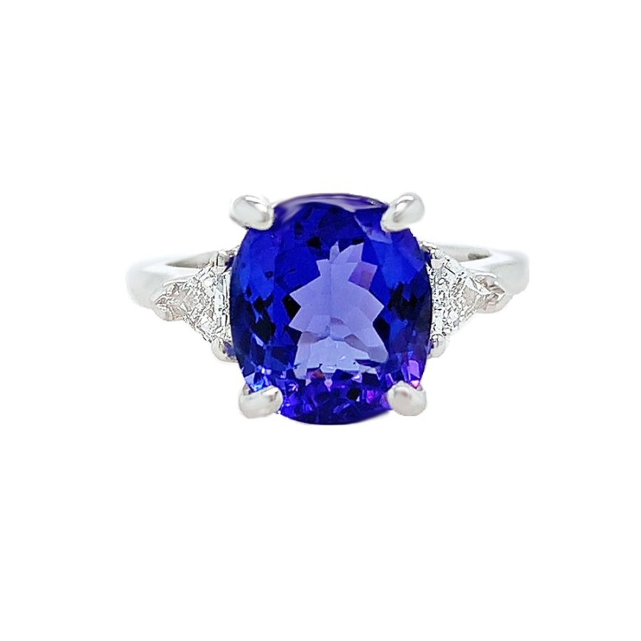 Jewelry COLOR GEMS INC | Cushion Tanzanite 3-Stone Ring