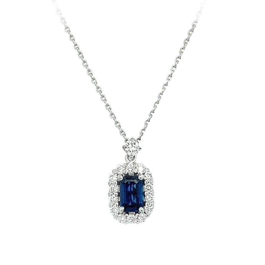 Jewelry SOMERSET MANUFACTURERS INC | Emerald-Cut Sapphire Halo Pendant