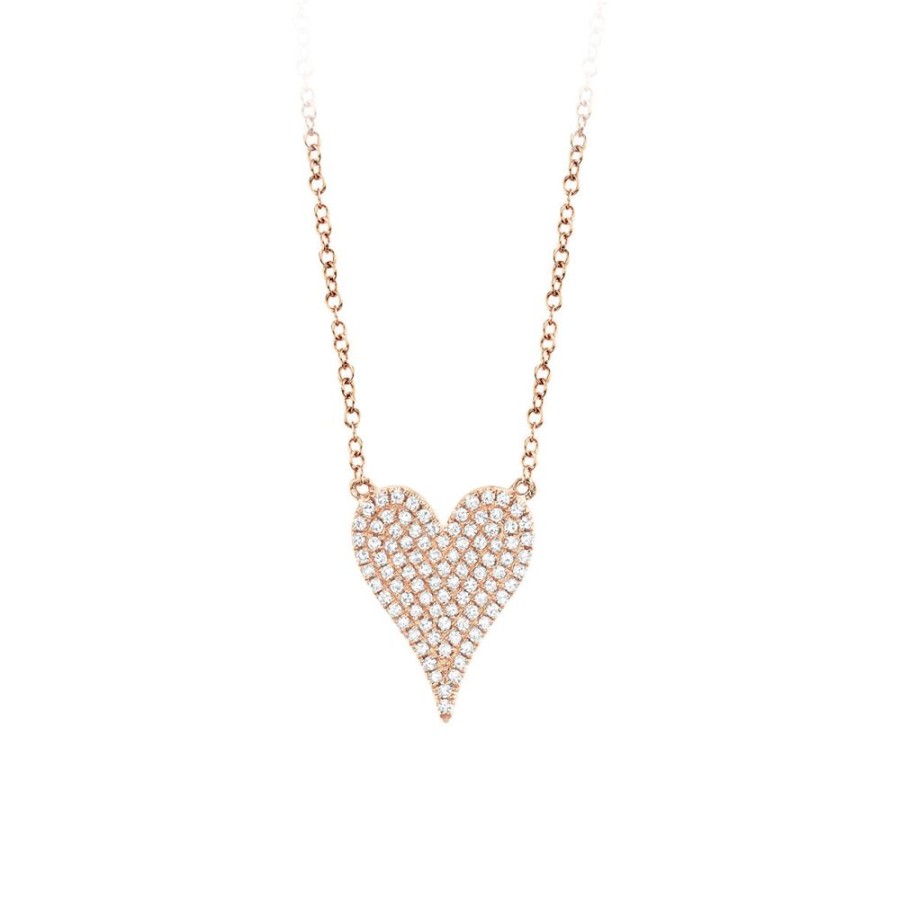 Jewelry SHY CREATION | Rose Gold Small Pave Heart Necklace