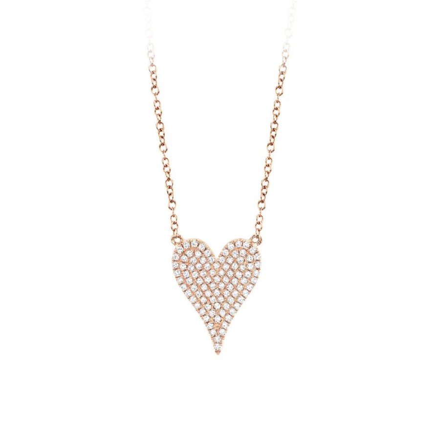 Jewelry SHY CREATION | Rose Gold Small Pave Heart Necklace