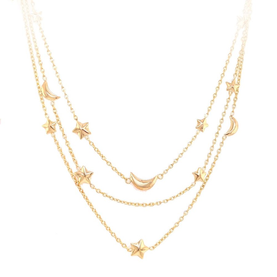 Jewelry JEWELMAK | 3-Layer Moon & Stars Necklace