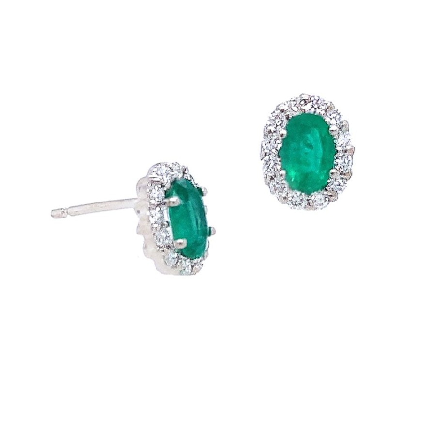 Jewelry SOMERSET MANUFACTURERS INC | 18Kw Large Emerald Halo Earrings