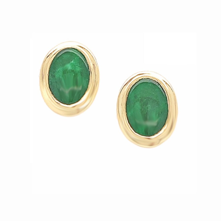 Jewelry ESTATE JEWELRY | Oval Vintage Jade Stud Earrings