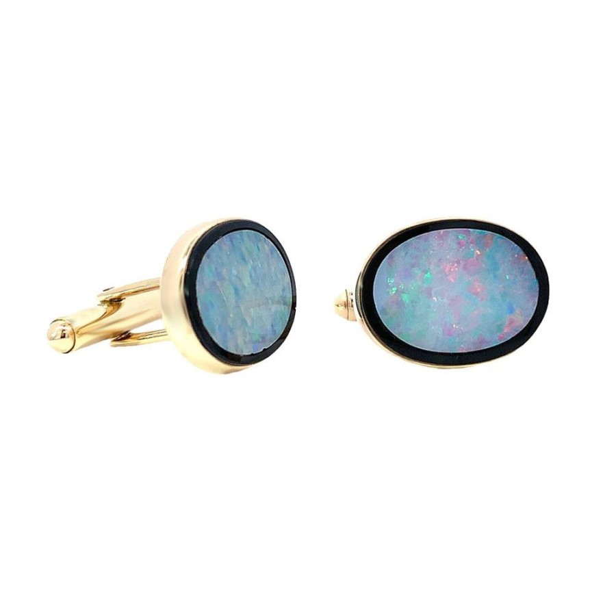 Jewelry ESTATE JEWELRY | Vintage Opal & Onyx Cuff Links