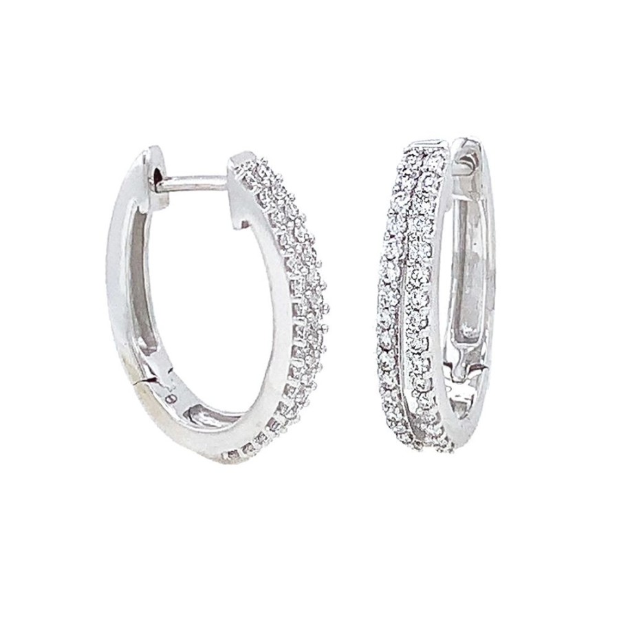 Jewelry IDD USA LLC | 14Kw 2-Row Oval Diamond Hoops