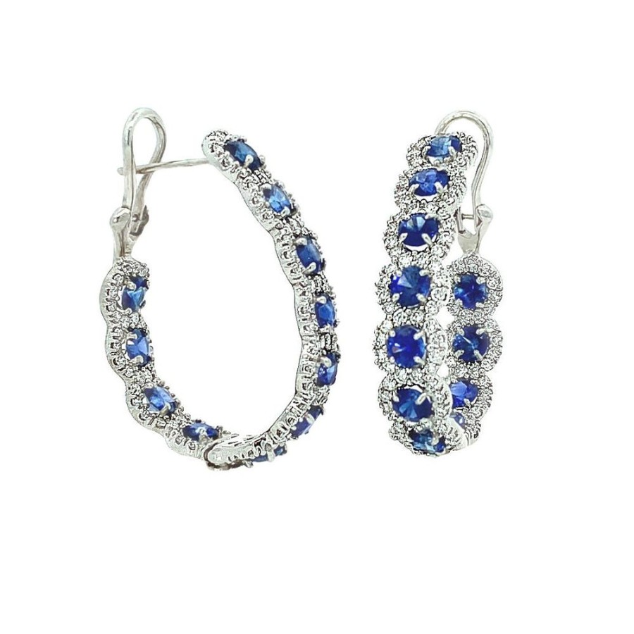 Jewelry MAX JEWELRY INC. | 18Kw Sapphire Hoop Earrings