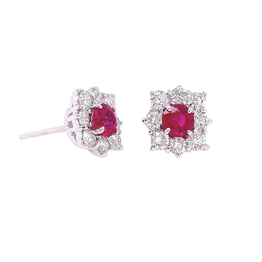 Jewelry SOMERSET MANUFACTURERS INC | 18Kw Ruby Cushion Halo Studs