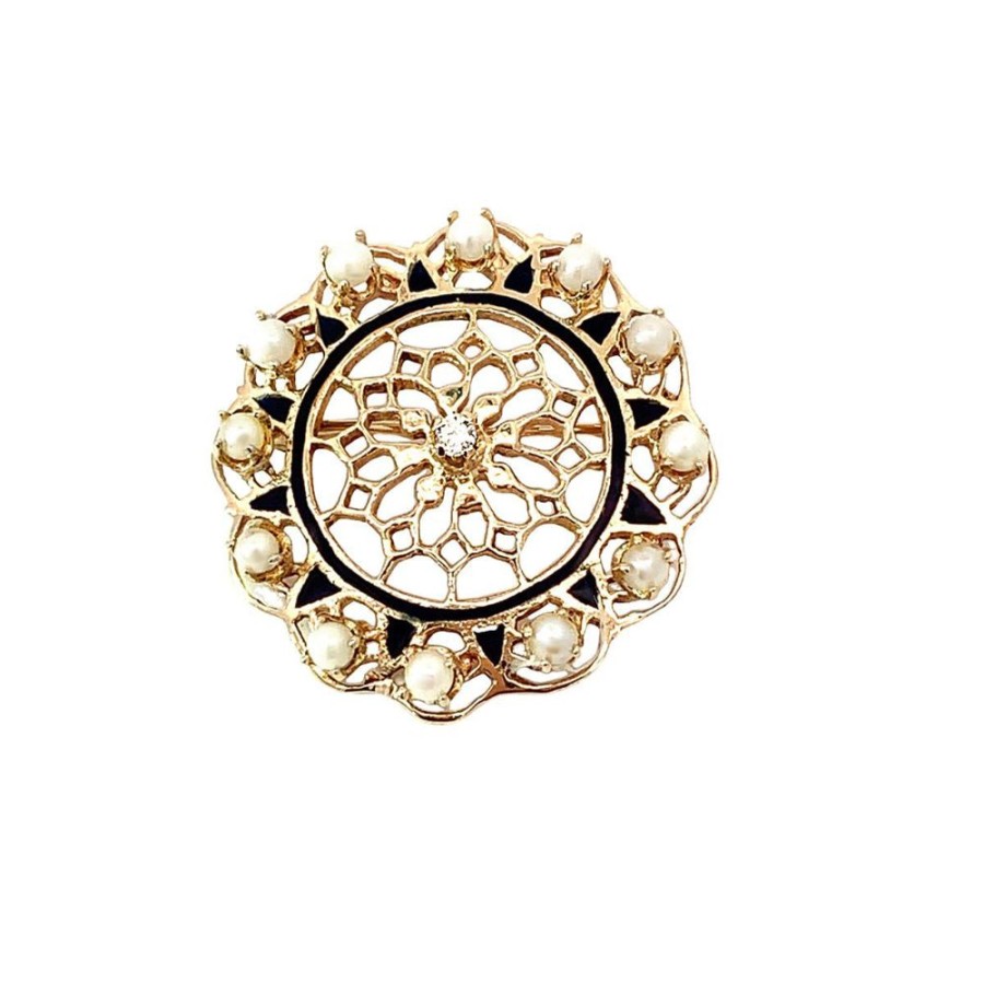 Jewelry ESTATE JEWELRY | Vintage Pearl & Enamel Lace Pin