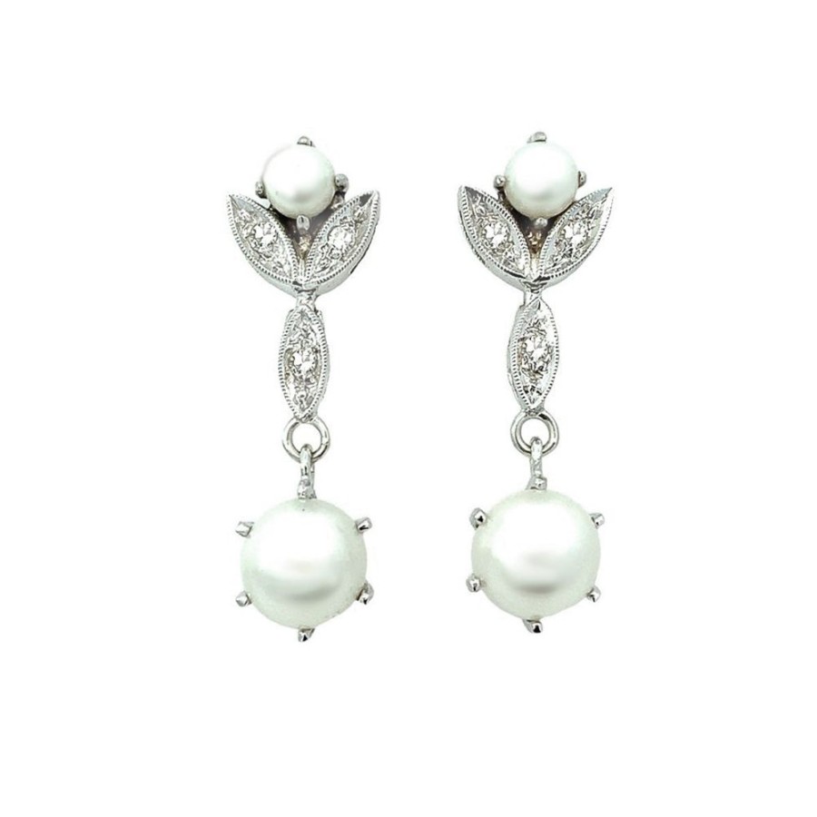 Jewelry ESTATE JEWELRY | Vintage 2-Pearl Drop Earrings