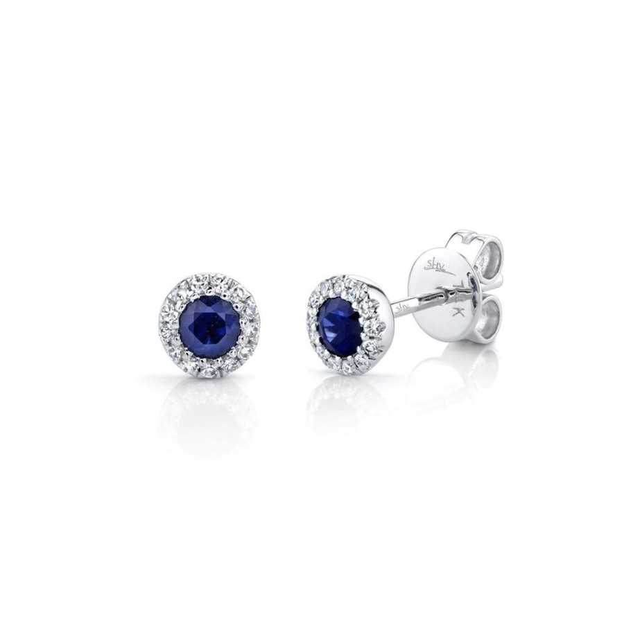 Jewelry SHY CREATION | Small Sapphire & Diamond Halo Studs