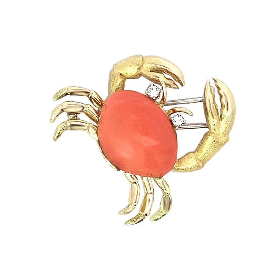 Jewelry ESTATE JEWELRY | 18Ky Vintage Coral Crab Pin