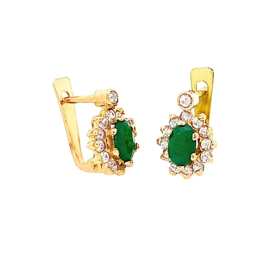 Jewelry ESTATE JEWELRY | 18Ky Vintage Emerald Halo Earrings