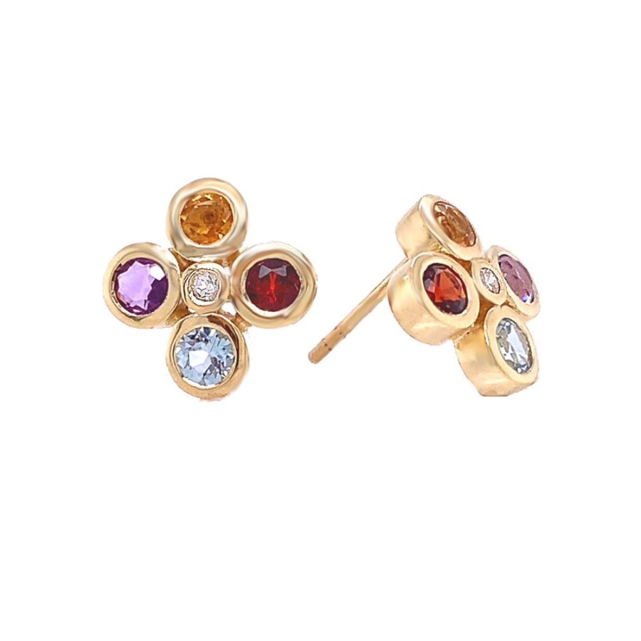 Jewelry JEWELMAK | Multi-Gem Flower Stud Earrings