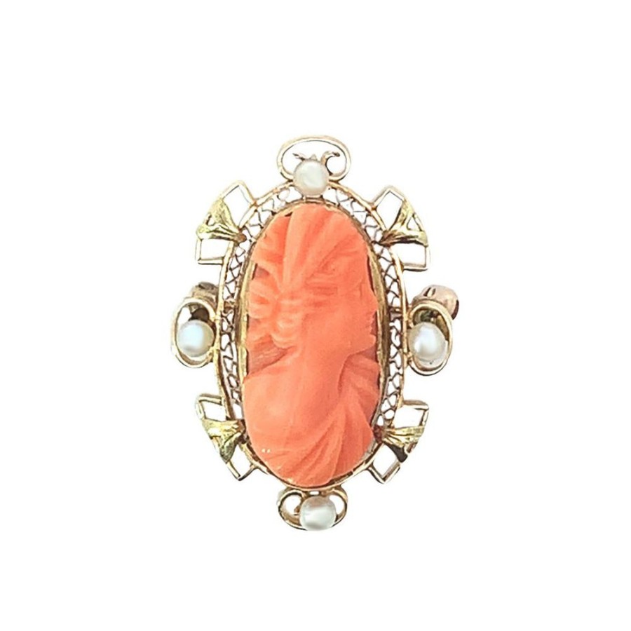 Jewelry ESTATE JEWELRY | Victorian Coral Cameo Pin