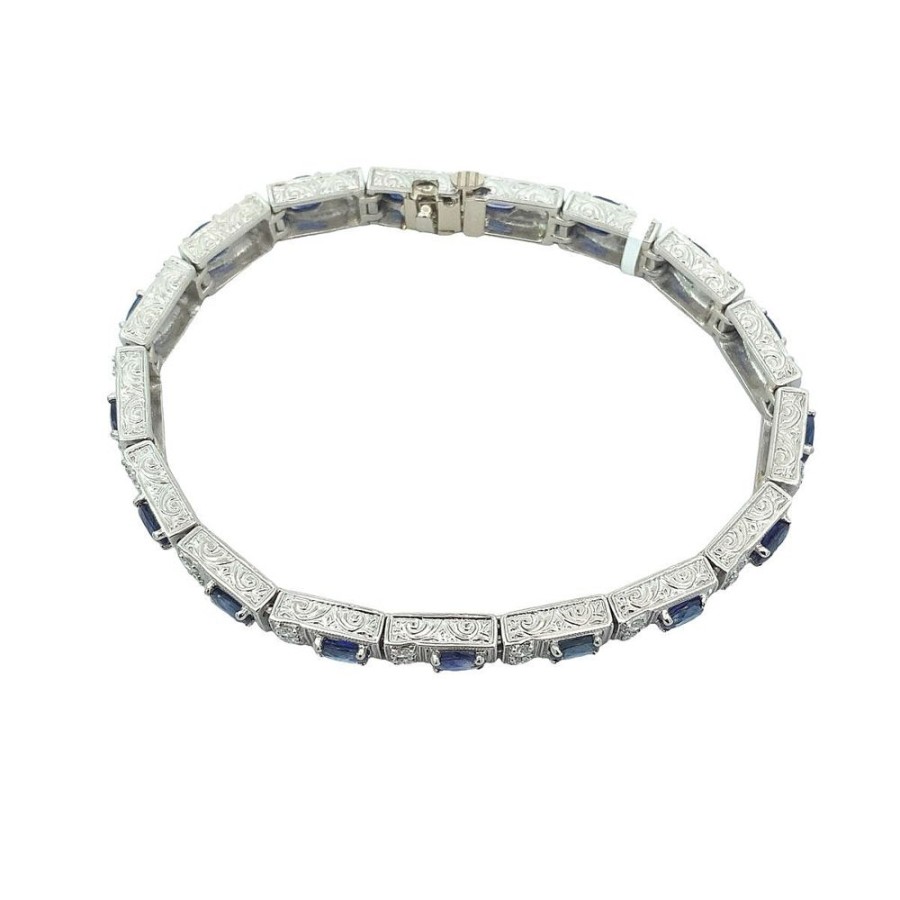 Jewelry MAX JEWELRY INC. | Platinum Sapphire Line Bracelet