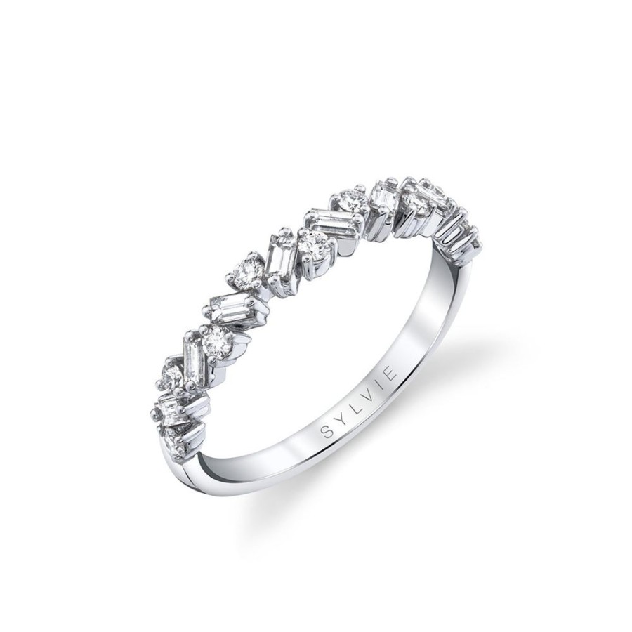 Jewelry SYLVIE-SPECTRUM CORP | 14Kw Zig-Zag Baguette Diamond Band