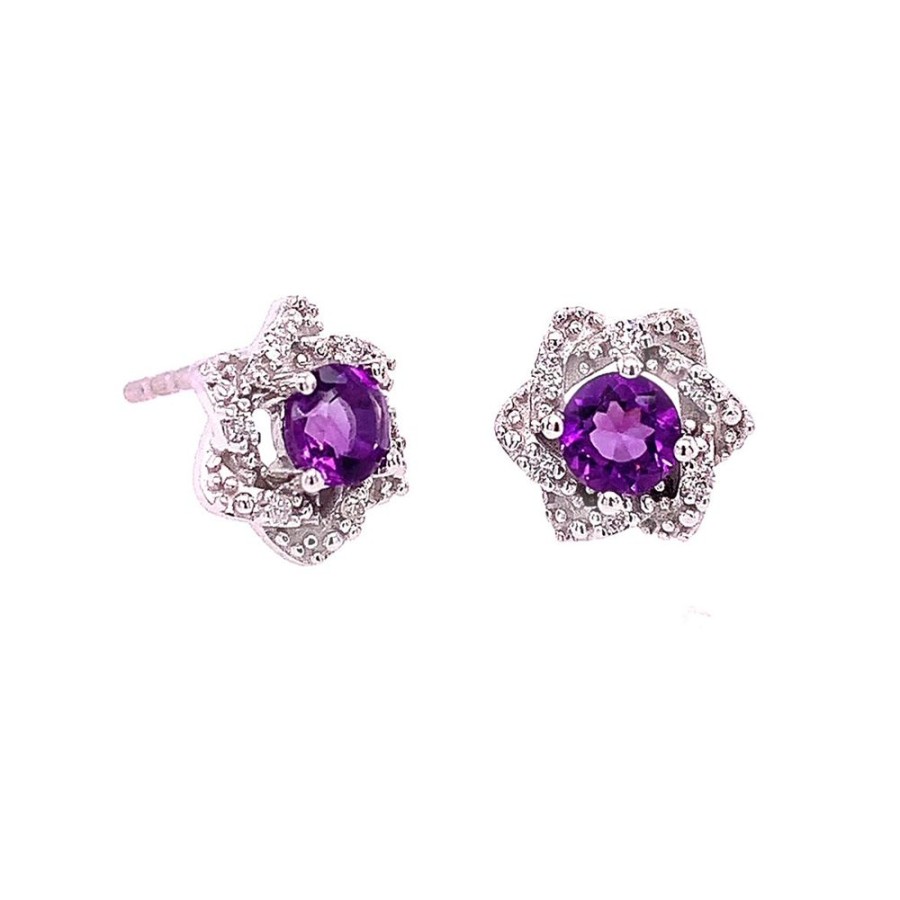 Jewelry QUALITY GOLD OF CINCINNATI | Amethyst Flower Studs