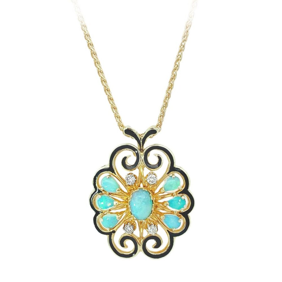 Jewelry ESTATE JEWELRY | Vintage Opals & Enamel Pendant