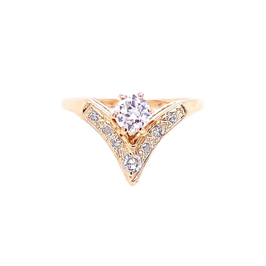 Jewelry ESTATE JEWELRY | Vintage Cz & Diamond "V" Ring