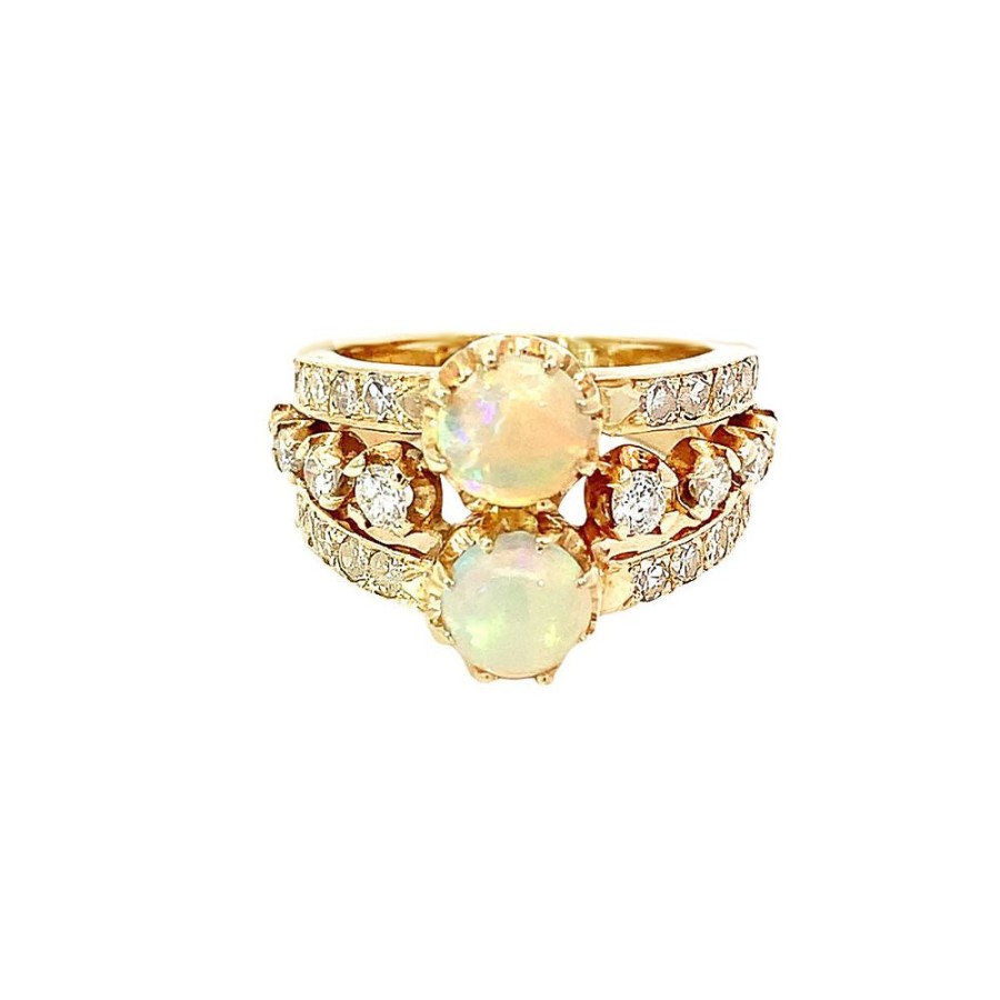 Jewelry ESTATE JEWELRY | Vintage 2-Opal & Diamond Ring