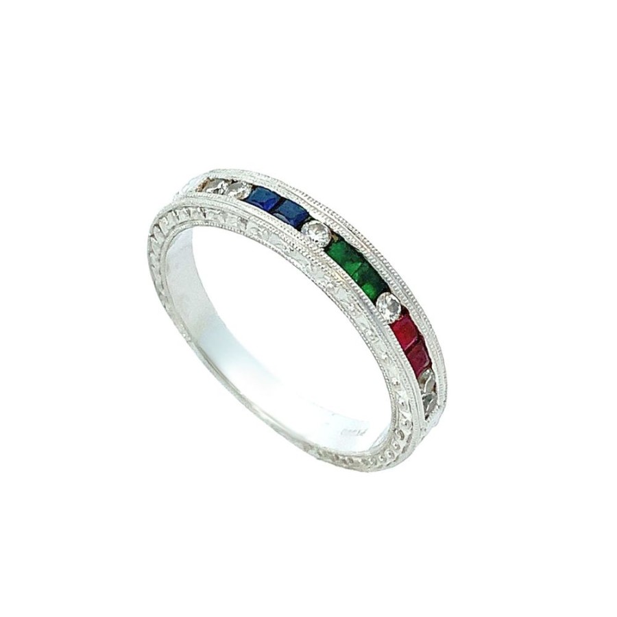 Jewelry ESTATE JEWELRY | Platinum Vintage Gemstone Band