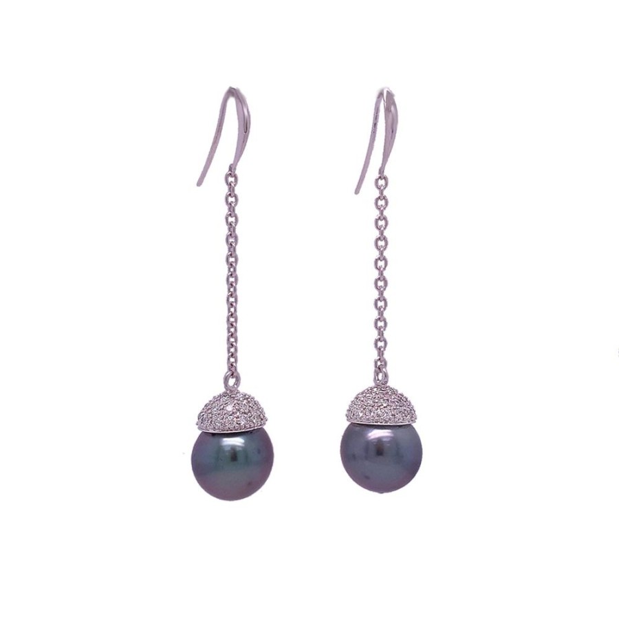 Jewelry SEABRITE IMPORTS INC | Long Black Pearl & Diamond Drops