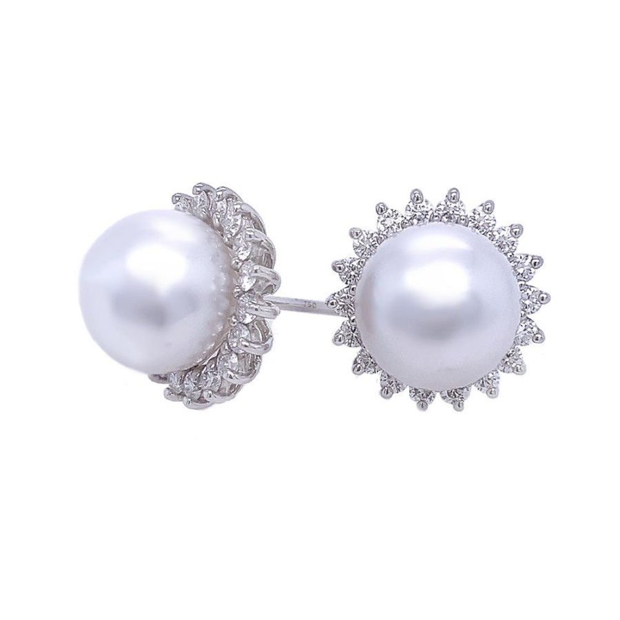 Jewelry SEABRITE IMPORTS INC | Pearl & Diamond Halo Studs