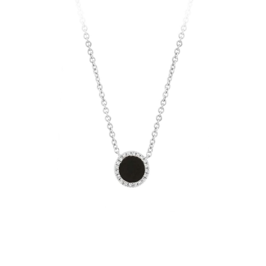 Jewelry SHY CREATION | 14Kw Small Onyx Halo Necklace