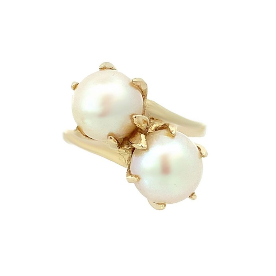 Jewelry ESTATE JEWELRY | Vintage Large 2-Pearl Bypass Ring