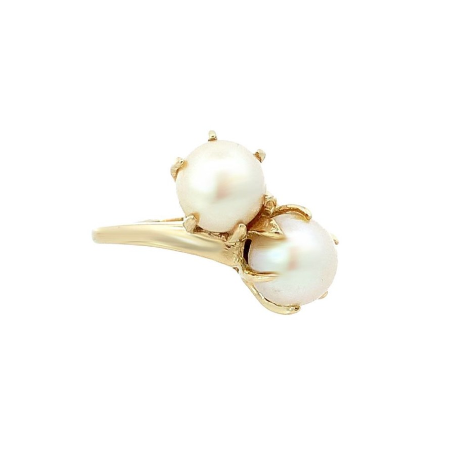 Jewelry ESTATE JEWELRY | Vintage Large 2-Pearl Bypass Ring