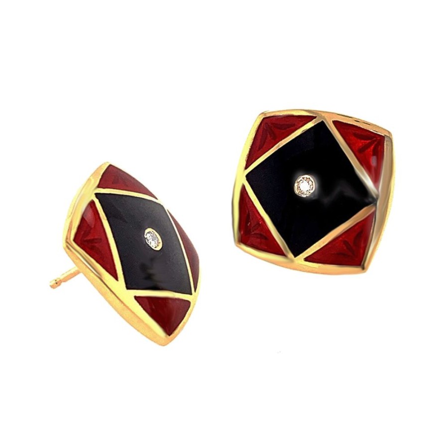 Jewelry ESTATE JEWELRY | 18Ky Vintage Enamel Studs