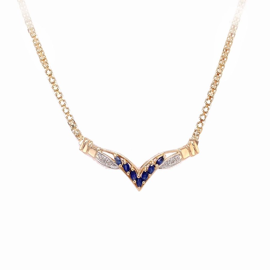 Jewelry ESTATE JEWELRY | Vintage Sapphire "V" Necklace