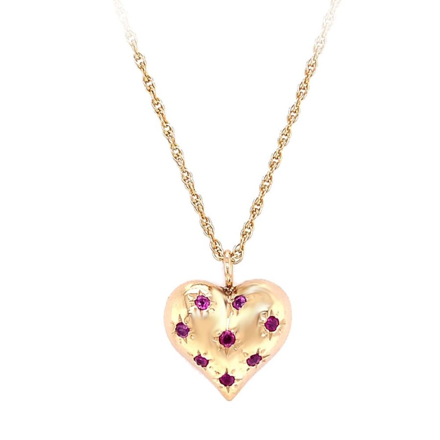 Jewelry ESTATE JEWELRY | Vintage Puffed Ruby Heart Pendant