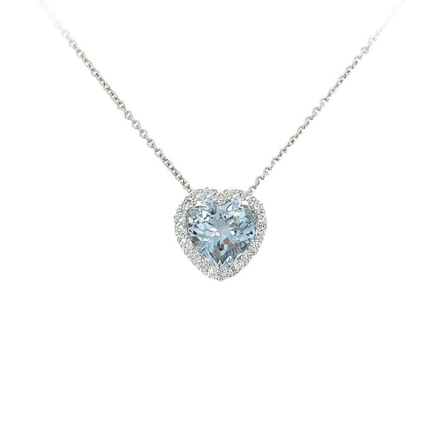 Jewelry SOMERSET MANUFACTURERS INC | 18Kw Heart Aqua Pendant