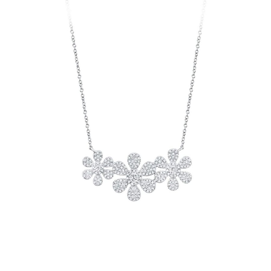 Jewelry SHY CREATION | 14Kw 3-Flower Pave Necklace