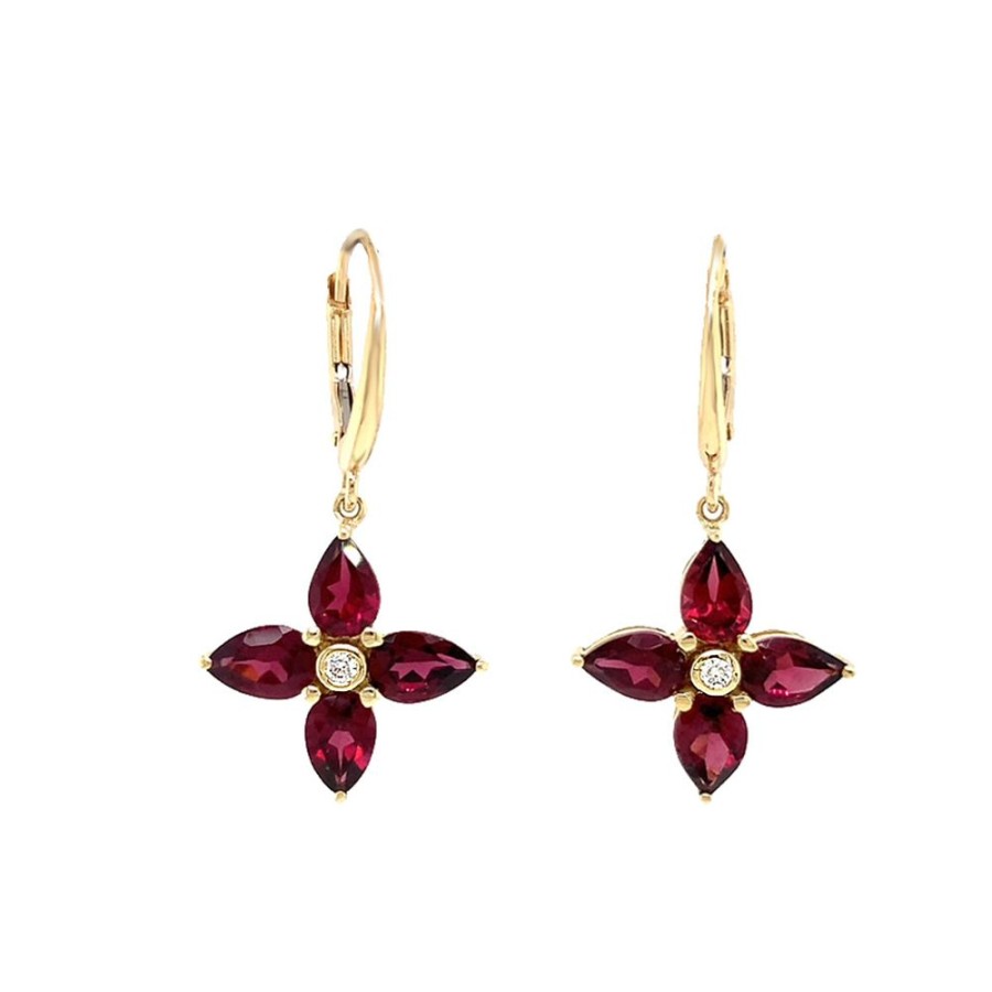 Jewelry JEWELMAK | Rhodolite Flower Drop Earrings