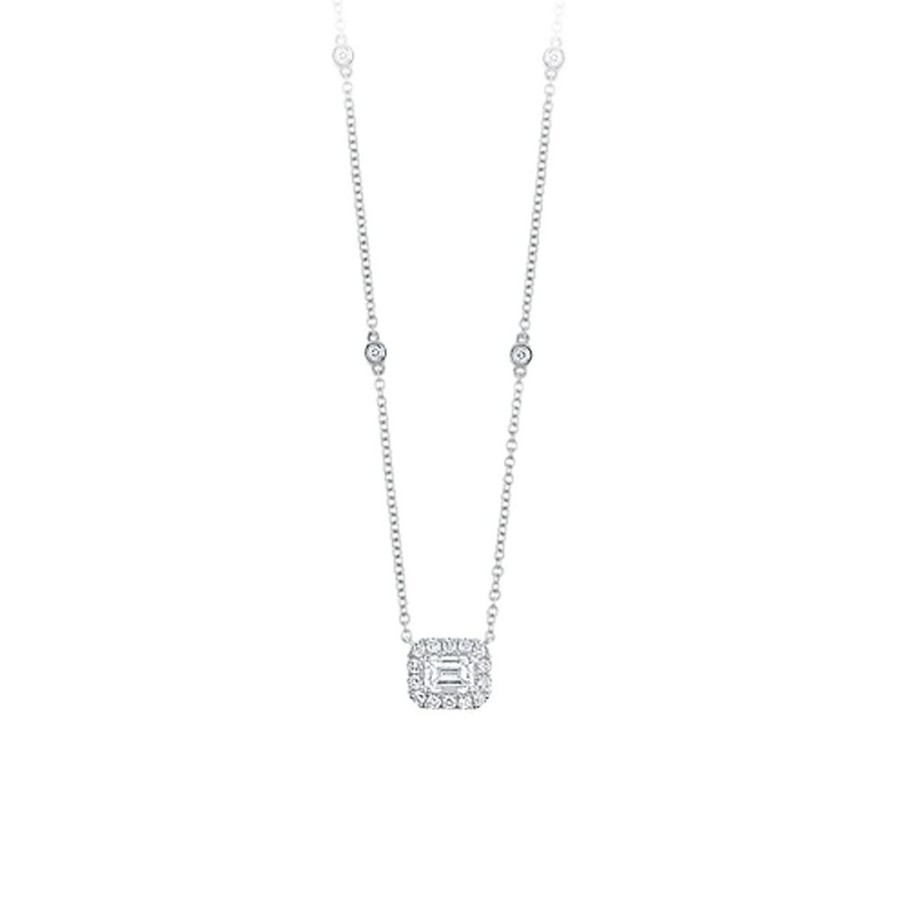 Jewelry SHY CREATION | 14Kw Emerald Cut Halo Necklace