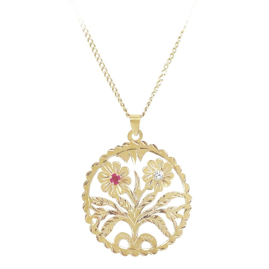 Jewelry ESTATE JEWELRY | Vintage 18K Flower Disc Pendant