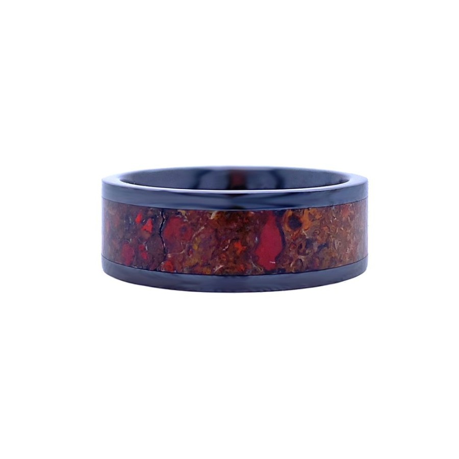 Jewelry HEAVY STONE RINGS | Ceramic & Red Dino Bone Wedding Band