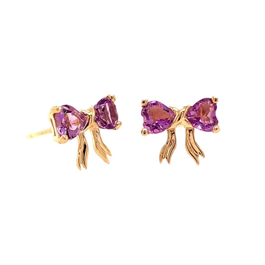 Jewelry QUALITY GOLD OF CINCINNATI | Amethyst Bow Stud Earrings