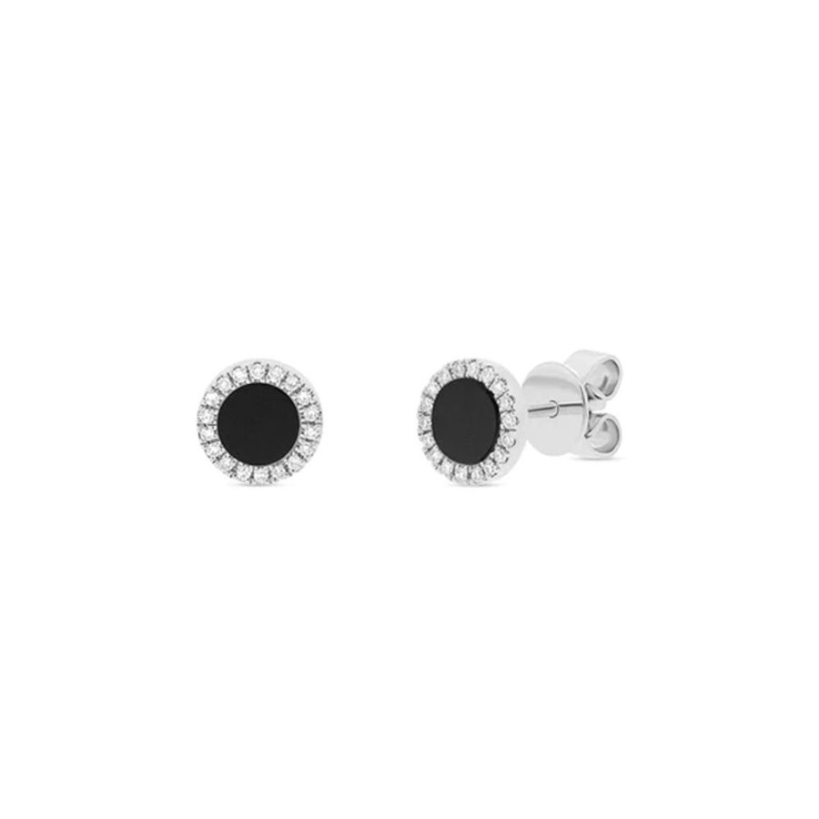 Jewelry SHY CREATION | Small Onyx & Diamond Halo Studs