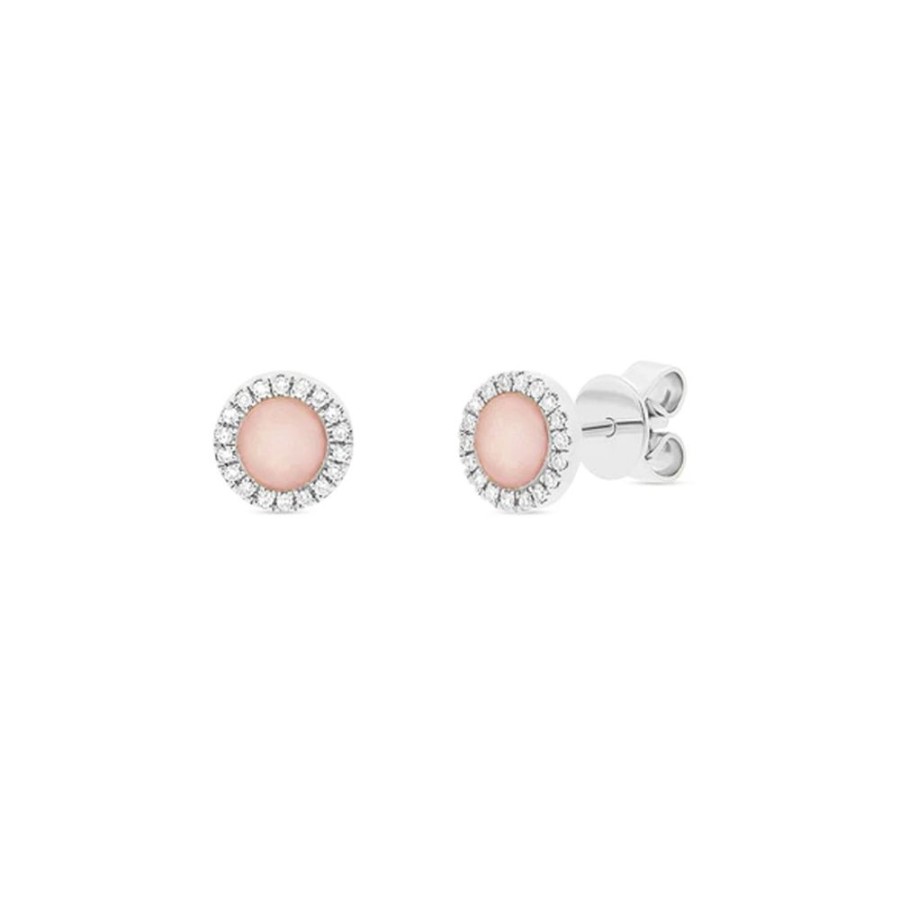 Jewelry SHY CREATION | 14Kw Small Pink Opal Halo Studs