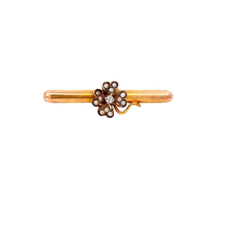 Jewelry ESTATE JEWELRY | Victorian Bar Pin With Shamrock