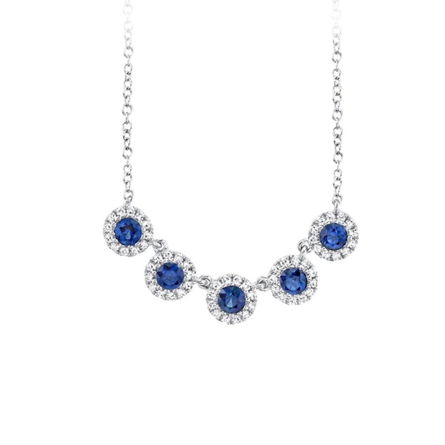 Jewelry SHY CREATION | 14Kw Sapphire 5-Halo Necklace