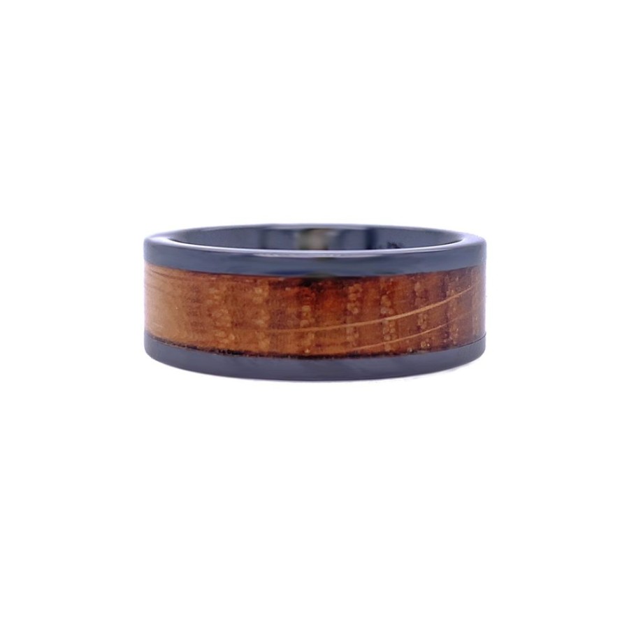 Jewelry HEAVY STONE RINGS | Ceramic & Whiskey Wood Wedding Band