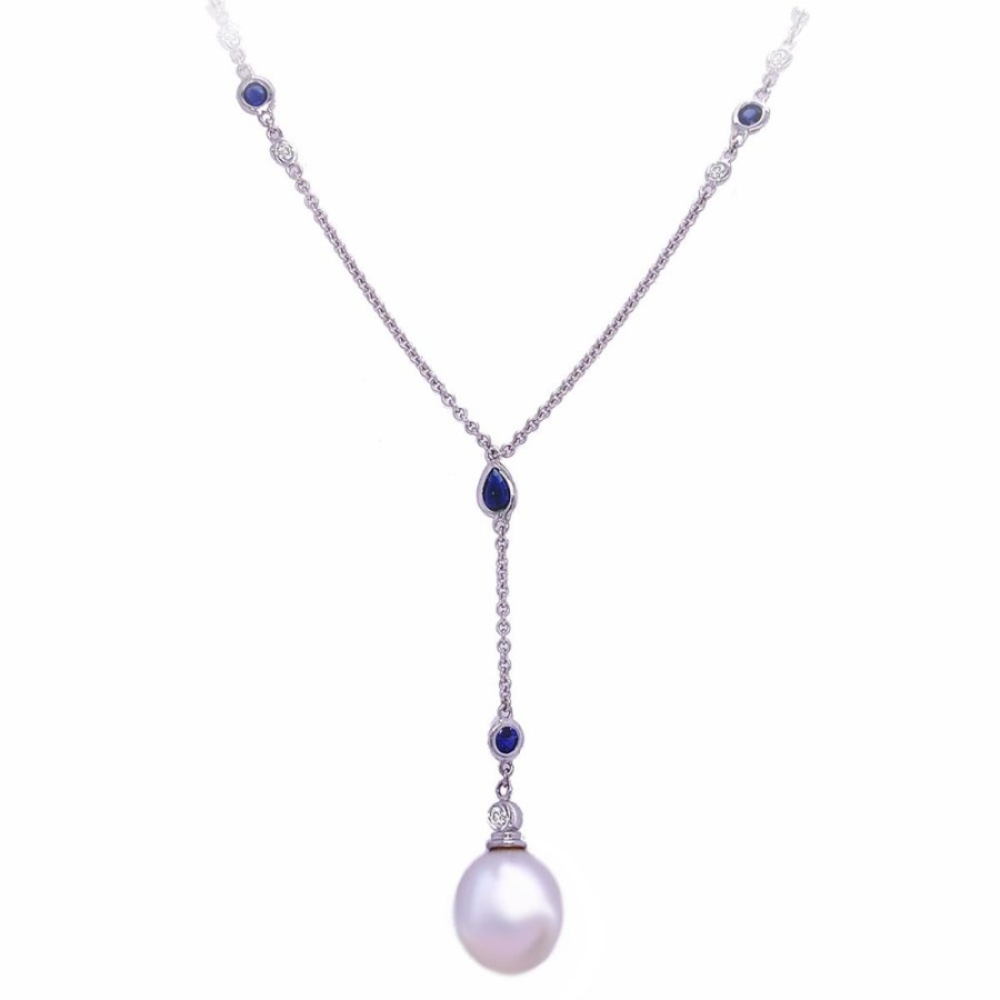 Jewelry SEABRITE IMPORTS INC | Pearl, Sapphire & Diamond Necklace